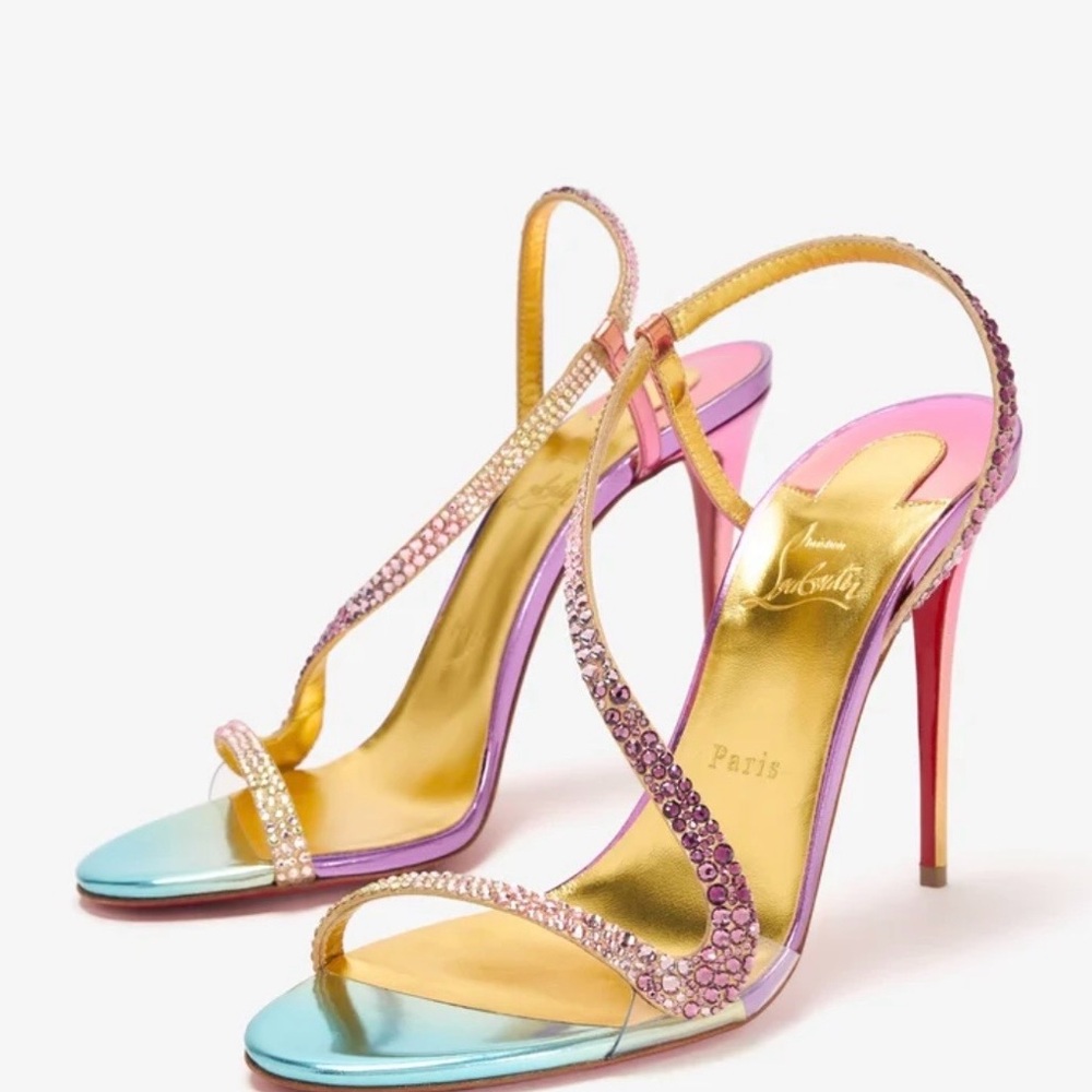 Christian Louboutin Pink and Gold Strappy Heels